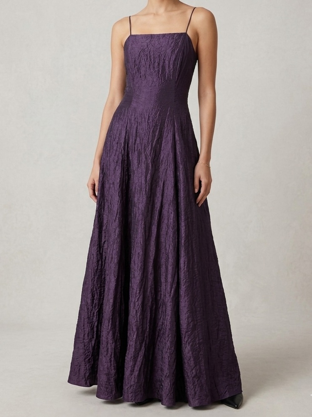 Melanie Lyne Spaghetti Strap Textured Evening Gown‎ Purple Maxi Dress Small